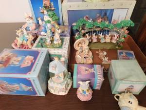 1 - Large Easter Rabbit Figurines with Misc. Easter Decor