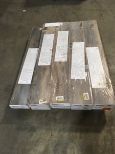 lot 21 image: 9 CASES OF PERGO Outlast Waterproof Weathered Grey Wood 10 mm T x 7.48 in. W x 54.33 in. L Laminate Flooring (16.93 sq. ft.  case) SEE PICS
