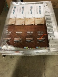 lot 43 image: 16 CASES WITH LIFEPROOF Shadow Hickory 7.1 in. W x 47.6 in. L Luxury Vinyl Plank Flooring (18.73 sq. ft.  case) SEE PICS