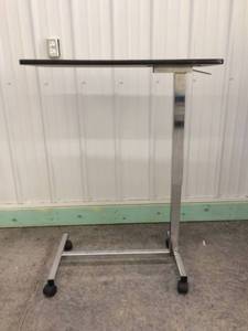 lot 19 image: Height Adjustable & Mobile Wood Grain Overbed Table TV Tray Workstation - Nice Sturdy Condition