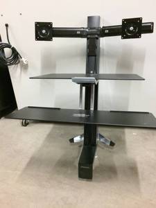 lot 46 image: MSRP $600&nbspErgotron WorkFit-S Sit-Stand Dual Monitor Workstation - Excellent Condition Electronics not included