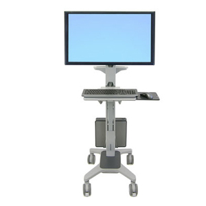 lot 49 image: WOW MSRP $1700 Ergotron Neo-Flex SINGLE MOUNT WIDE VIEW MONITOR HEIGHT ADJUSTABLE SIT TO STAND WorkSpace Cart - EXCELLENT CONDITION ELECTRONICS ETC NOT INCLUDED