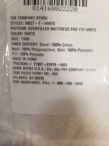 Overfilled Cotton Mattress Pad TWIN White, MB27-T-WHITE