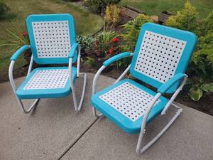 (2) Vintage Metal Rocking Yard Chairs