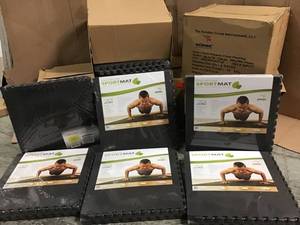 lot 1 image: Pallet with Norsk Reversible Multi-Purpose 24 in. x 24 in. x .75 in. Interlocking BlackGray Foam Flooring Recyclamat (4-Pieces) each boxe all costumer returns