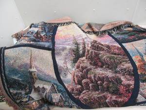 lot 103 image: Couch throw, pillow, 7 gallon tote