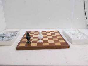 lot 270 image: Wood chess board, chess pieces