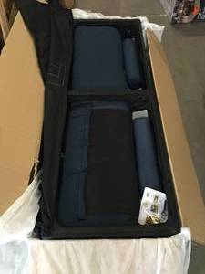 LIFESTYLE SOLUTIONS Lillith 31.1 in. Navy Blue Polyester 4-Seater Tuxedo Sofa with Square Arms SEE PICS
