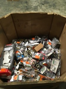 MIXED GAYLORD WITH ASSORTED TOOLS & DOOR HARDWARE SEE PICS
