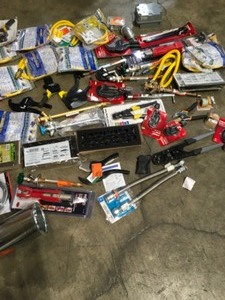 ASSORTED BOX WITH PLUMBING TOOLS & ACCESSORIES SEE PICS
