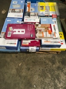 ASSORTED PALLET WITH CLOSETMAID ORGANIZERS WHITEMOR 4-TIER SHELFS SEE PICS
