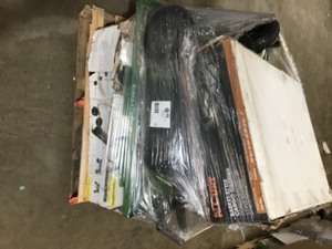Pallet with assorted Gorilla Carts and aCargo carrier open boxes customer returns