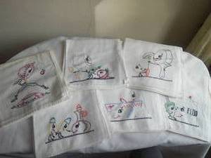 lot 161 image: Flour Sac Towels (6) Hand Embroidered