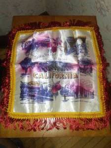 lot 569 image: Vintage California Silk pillowcase souvenir.
