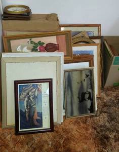 lot 6 image: Large Collection of Mixed Framed Art, with box of extra Frames.