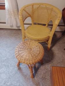 lot 66 image: Wicker Chair and Stool