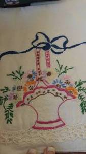 lot 71 image: Vintage and Newer Lap Quilts, Tablecloths, and so much.