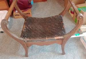 lot 85 image: Wood Seat, Bamboo shelf, and plant stand.
