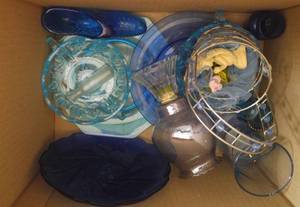 lot 105 image: Mid century modern blue glass variety.