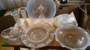 lot 110 image: Vintage clear opalescent dishes, bowls, plates and more.