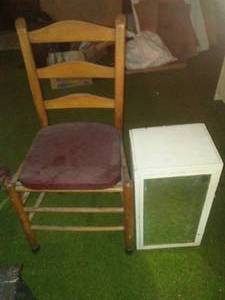 lot 155 image: Vintage Ladder Back chair and Medicine Cabinet.