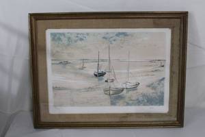 lot 113 image: Sailboats In Harbor  by Claude Casati  #178275  Lithograph