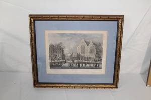 lot 118 image: Winter-Gezicht, op de Cingel , voor de Luthersche Oude Kerk te zien tot Amsterdam  Matted Framed Wall Art