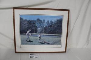 lot 103 image: Taking Aim  by Allen Montague  #245650  Matted Framed Print