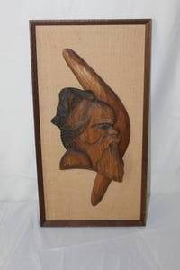 lot 145 image: Aborigine Boomerang Portrait  Framed Wooden Carving Wall Dcor