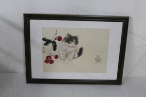 lot 158 image: Kitten  Matted Framed Watercolor