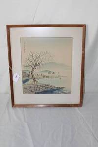 lot 151 image: Harbor  Matted Framed Watercolor