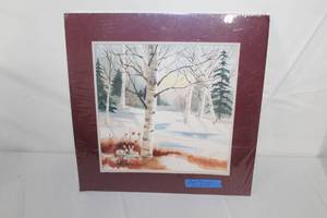 lot 106 image: Birch Tree In Snow  by Anne Kujawa (MN Artist)  Matted Painting
