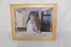 lot 183 image: Thinking Woman  Framed Watercolor