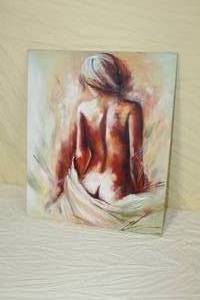 lot 3 image: Woman Bare Back  Oil on Canvas Painting