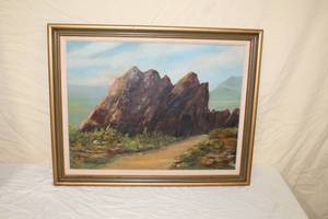 lot 10 image: Rock Formation  by Alan Beatty  Matted Framed Oil on Canvas Art
