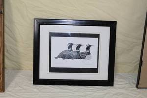lot 12 image: Return Of The Loons  by Lenojuak Ashevak  Matted Framed Print