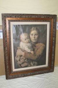 lot 16 image: Woman with Child  Matted Framed Oil on Canvas Painting