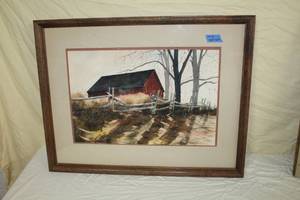 lot 14 image: Farm  by James Feriola  Matted Framed Watercolor