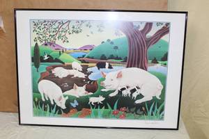 lot 21 image: 1991  Pigs  by Raul del Rio  Matted Framed Art