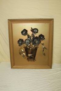 lot 23 image: Flower Boquet  Matted Framed 3D Metal Wall Art