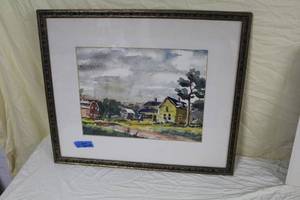lot 25 image: Farm  by Ernst Dahle  Matted Framed Watercolor
