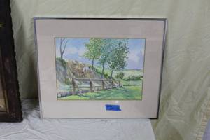 lot 32 image: 1977  Olympics 76 Bromont Cross Country Jump #2  by John S. Coles  Matted Framed Watercolor