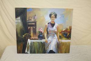 lot 39 image: Woman at Table  Acrylic On Canvas