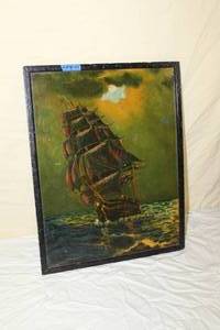 lot 53 image: 1937  Stormy Seas  by J. Schinkol  Framed Vintage Oil Painting