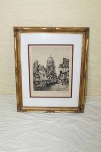 lot 58 image: Cityscape  by Winifred J. Jones  Matted Framed Art