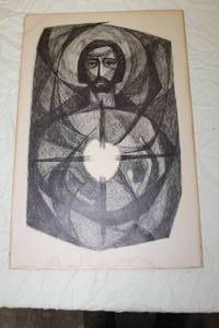 lot 73 image: Man with Light  Charcoal Black & White Drawing