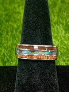 lot 26 image: Zebra Wood  Fire Opal Ring Size 10