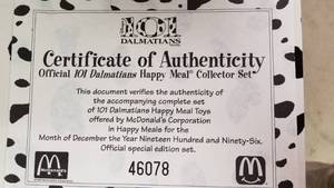 lot 8 image: Official 101 Dalamatians Happy Meal Collector Set, Complete