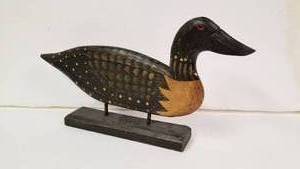 lot 92 image: Primitive Painted Duck Decoy on a Stand