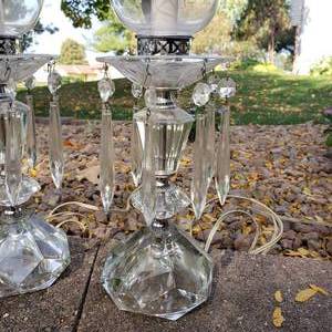 lot 79 image: Pair of Crystal Candle Stick Lamps
